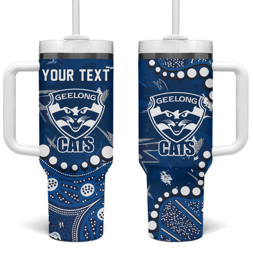 Personalized Geelong Cats Tumbler With Handle Aboriginal Pattern with Graffiti Style