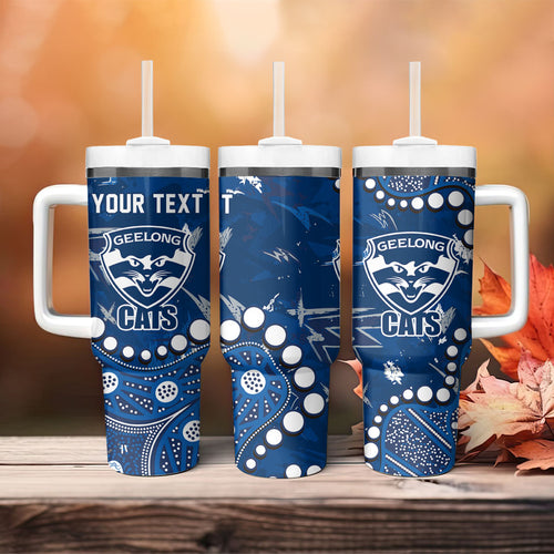 Personalized Geelong Cats Tumbler With Handle Aboriginal Pattern with Graffiti Style
