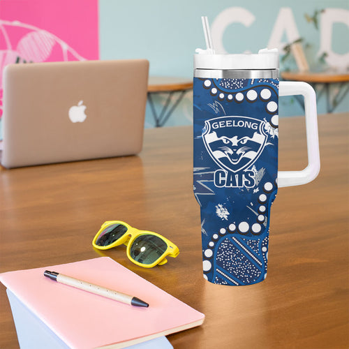 Personalized Geelong Cats Tumbler With Handle Aboriginal Pattern with Graffiti Style