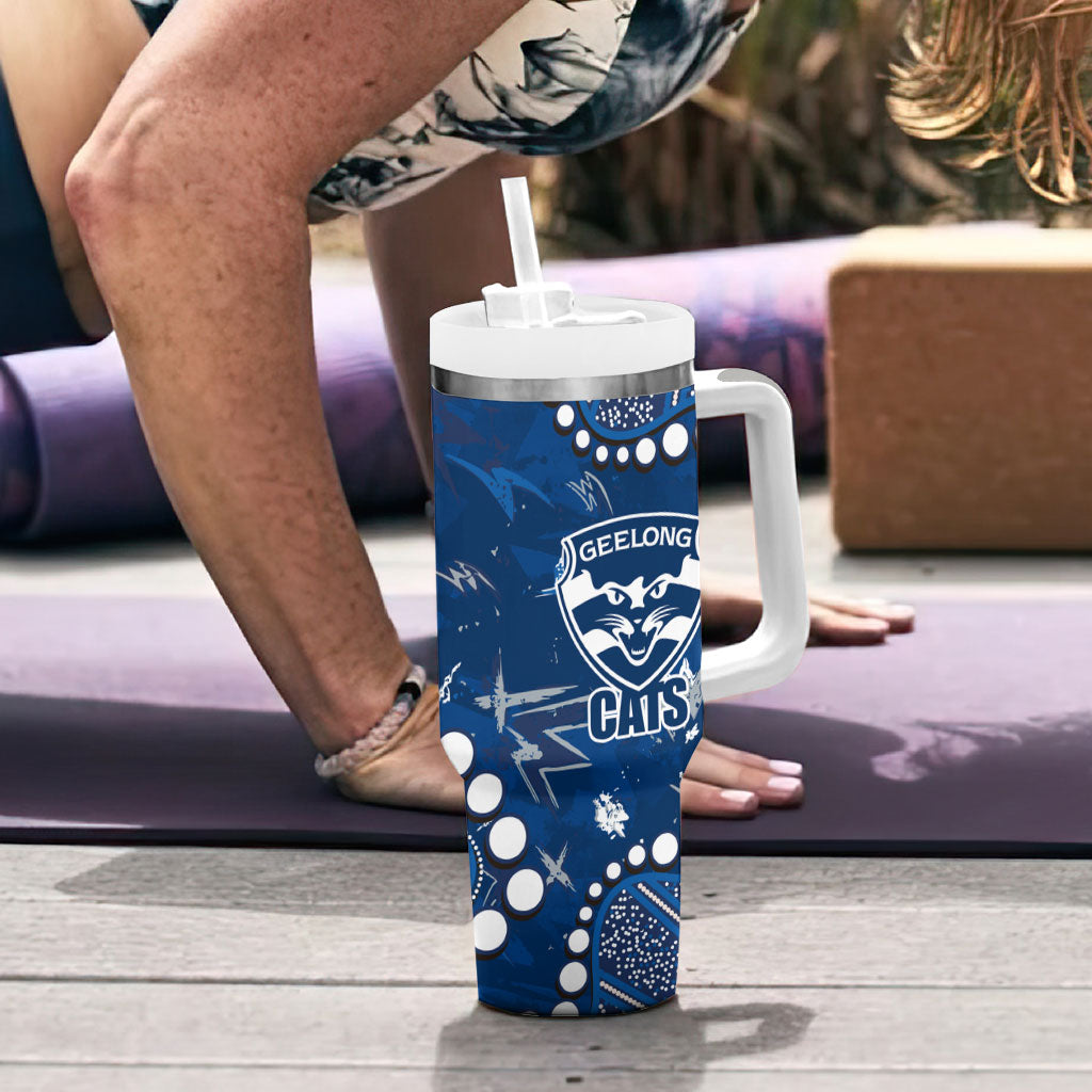 Personalized Geelong Cats Tumbler With Handle Aboriginal Pattern with Graffiti Style