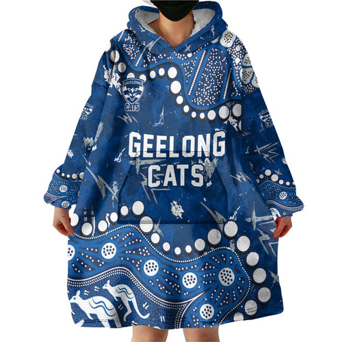 Personalized Geelong Cats Wearable Blanket Hoodie Aboriginal Pattern with Graffiti Style