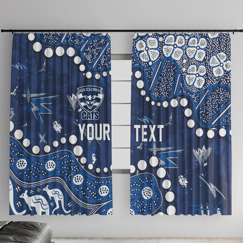 Personalized Geelong Cats Window Curtain Aboriginal Pattern with Graffiti Style