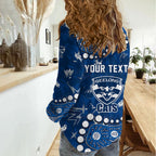 Personalized Geelong Cats Women Casual Shirt Aboriginal Pattern with Graffiti Style