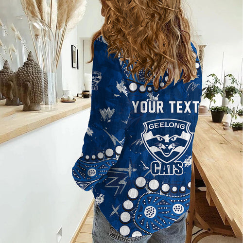 Personalized Geelong Cats Women Casual Shirt Aboriginal Pattern with Graffiti Style