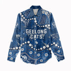 Personalized Geelong Cats Women Casual Shirt Aboriginal Pattern with Graffiti Style