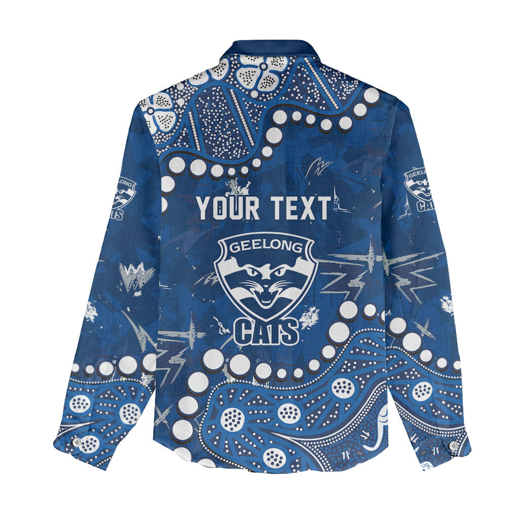 Personalized Geelong Cats Women Casual Shirt Aboriginal Pattern with Graffiti Style