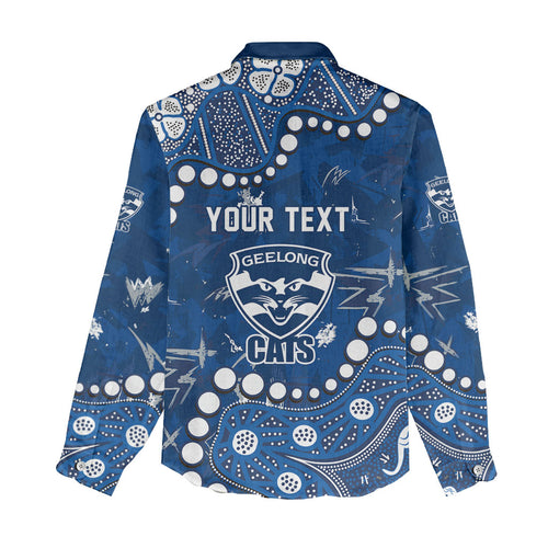 Personalized Geelong Cats Women Casual Shirt Aboriginal Pattern with Graffiti Style
