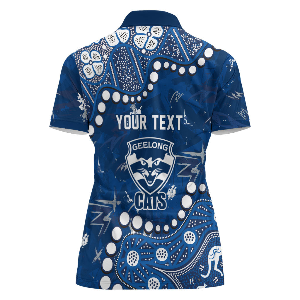 Personalized Geelong Cats Women Polo Shirt Aboriginal Pattern with Graffiti Style
