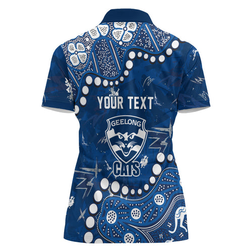 Personalized Geelong Cats Women Polo Shirt Aboriginal Pattern with Graffiti Style