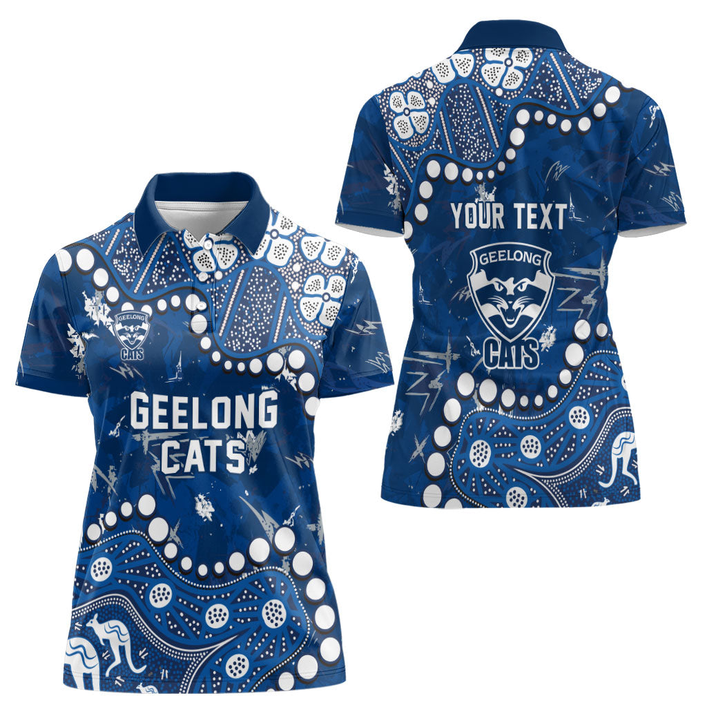 Personalized Geelong Cats Women Polo Shirt Aboriginal Pattern with Graffiti Style