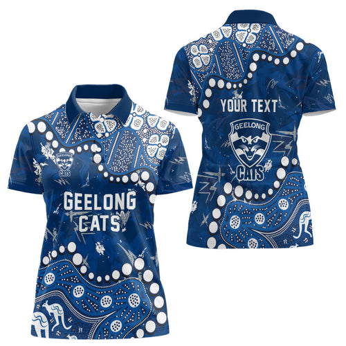 Personalized Geelong Cats Women Polo Shirt Aboriginal Pattern with Graffiti Style