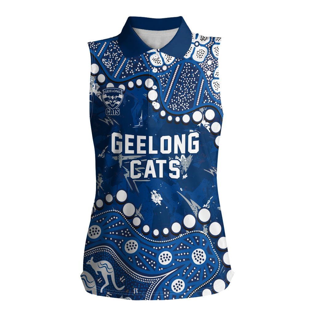 Personalized Geelong Cats Women Sleeveless Polo Shirt Aboriginal Pattern with Graffiti Style