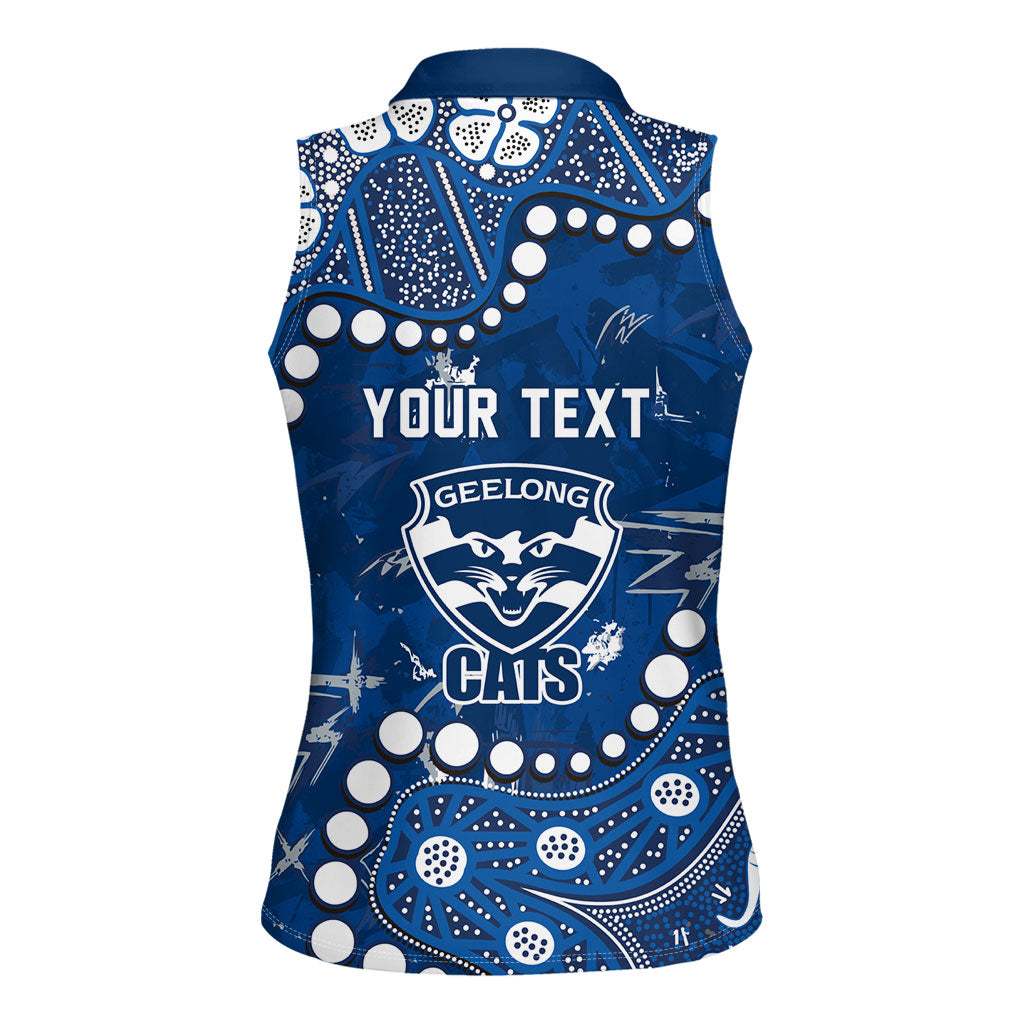 Personalized Geelong Cats Women Sleeveless Polo Shirt Aboriginal Pattern with Graffiti Style