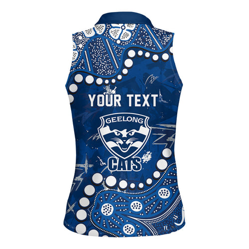 Personalized Geelong Cats Women Sleeveless Polo Shirt Aboriginal Pattern with Graffiti Style