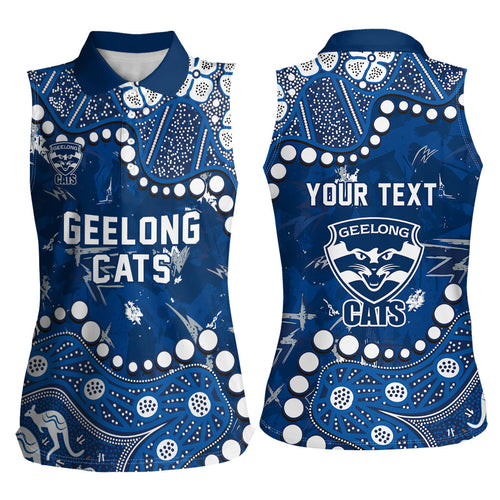 Personalized Geelong Cats Women Sleeveless Polo Shirt Aboriginal Pattern with Graffiti Style
