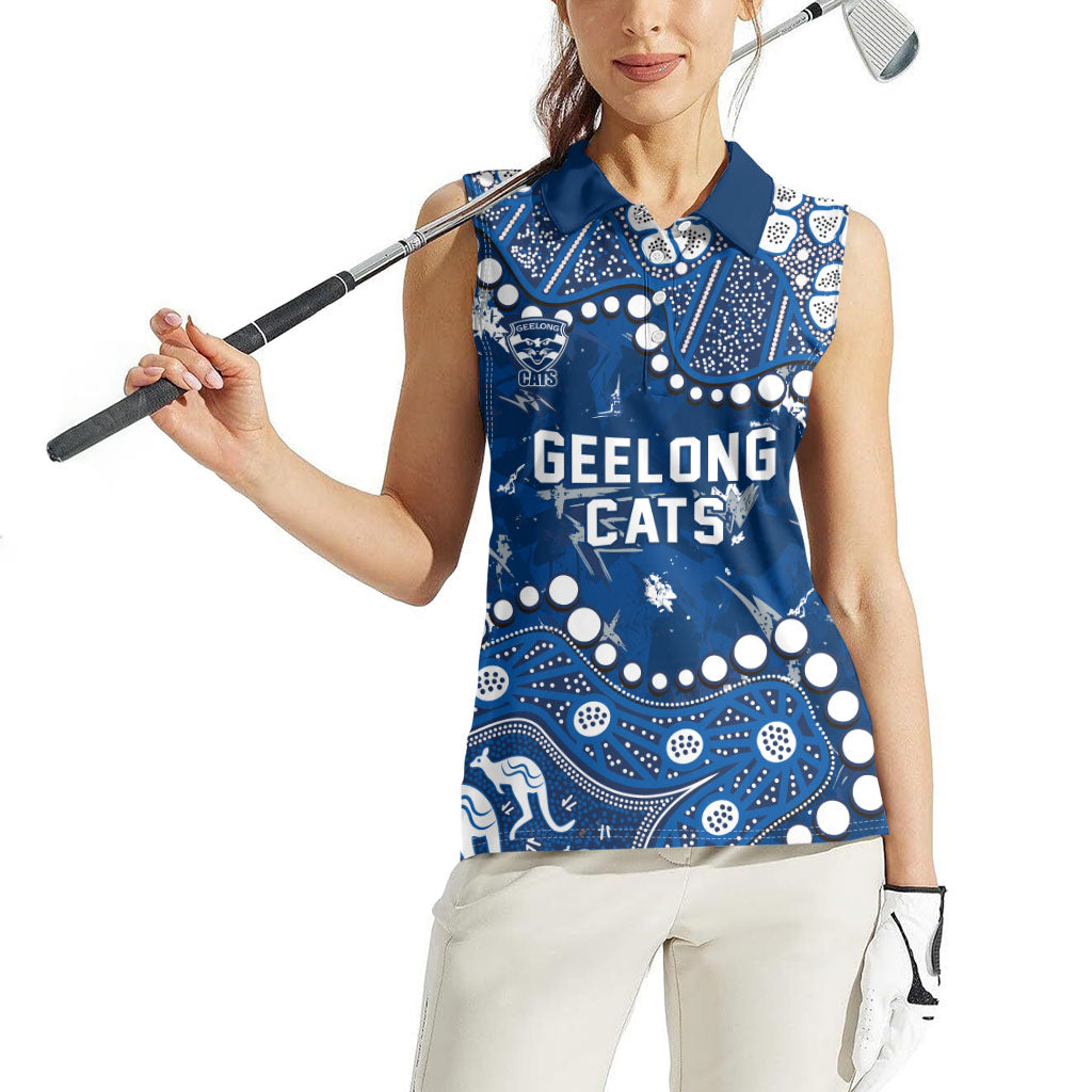 Personalized Geelong Cats Women Sleeveless Polo Shirt Aboriginal Pattern with Graffiti Style