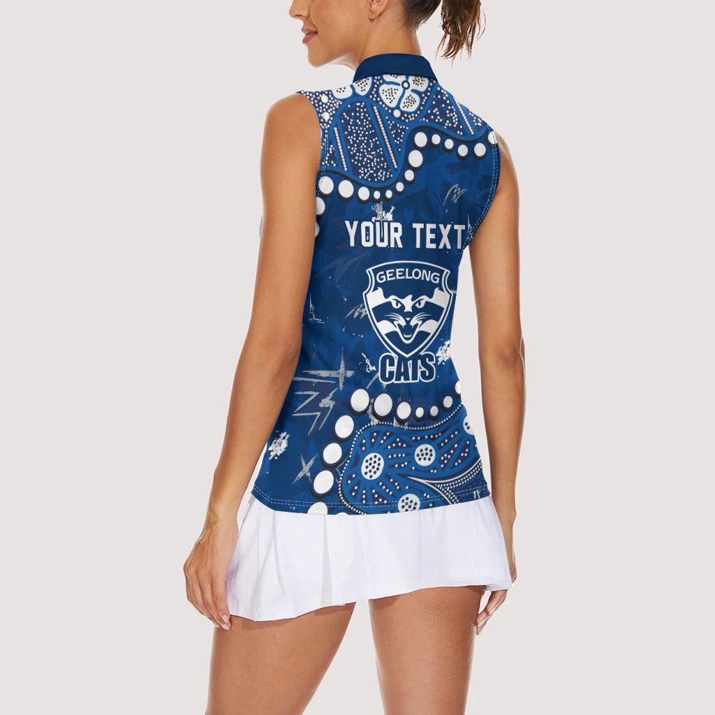 Personalized Geelong Cats Women Sleeveless Polo Shirt Aboriginal Pattern with Graffiti Style
