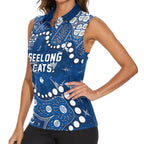 Personalized Geelong Cats Women Sleeveless Polo Shirt Aboriginal Pattern with Graffiti Style