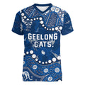 Personalized Geelong Cats Women V-Neck T-Shirt Aboriginal Pattern with Graffiti Style