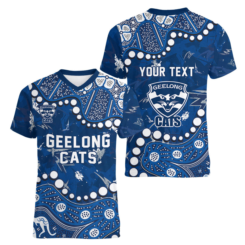 Personalized Geelong Cats Women V-Neck T-Shirt Aboriginal Pattern with Graffiti Style