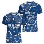 Personalized Geelong Cats Women V-Neck T-Shirt Aboriginal Pattern with Graffiti Style