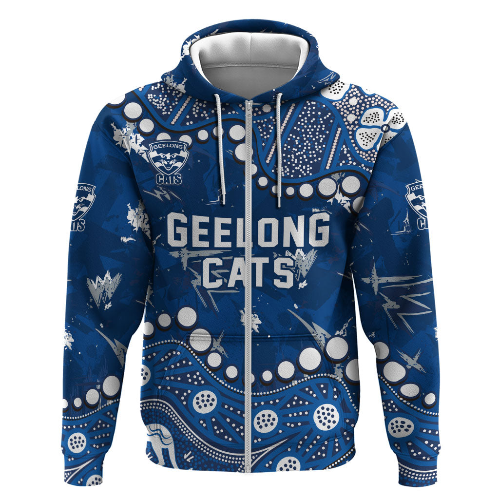 Personalized Geelong Cats Zip Hoodie Aboriginal Pattern with Graffiti Style