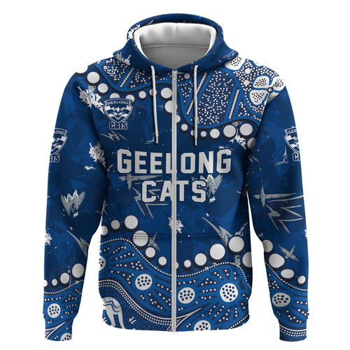 Personalized Geelong Cats Zip Hoodie Aboriginal Pattern with Graffiti Style