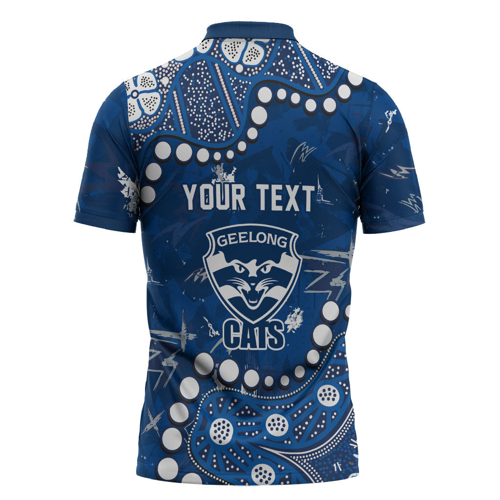 Personalized Geelong Cats Zipper Polo Shirt Aboriginal Pattern with Graffiti Style