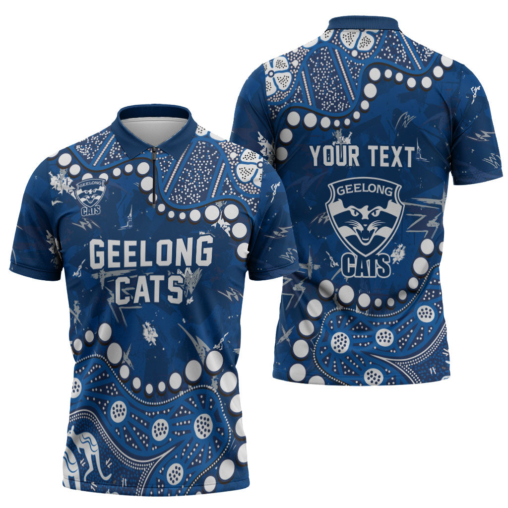 Personalized Geelong Cats Zipper Polo Shirt Aboriginal Pattern with Graffiti Style