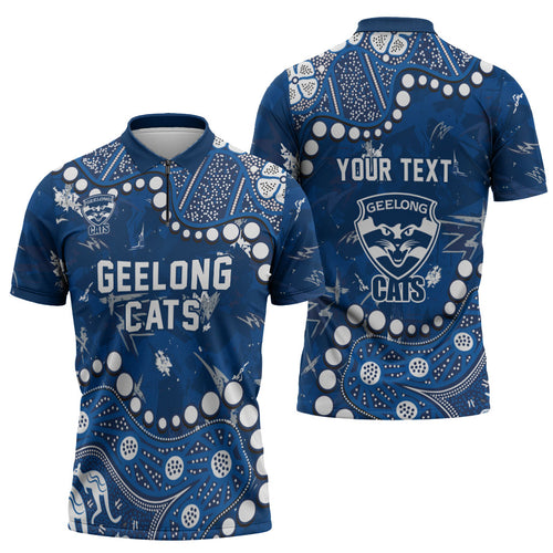 Personalized Geelong Cats Zipper Polo Shirt Aboriginal Pattern with Graffiti Style