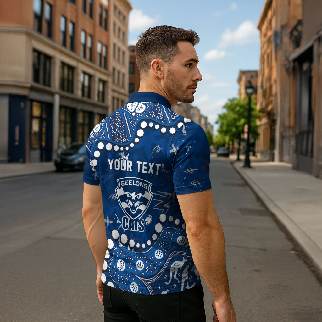 Personalized Geelong Cats Zipper Polo Shirt Aboriginal Pattern with Graffiti Style