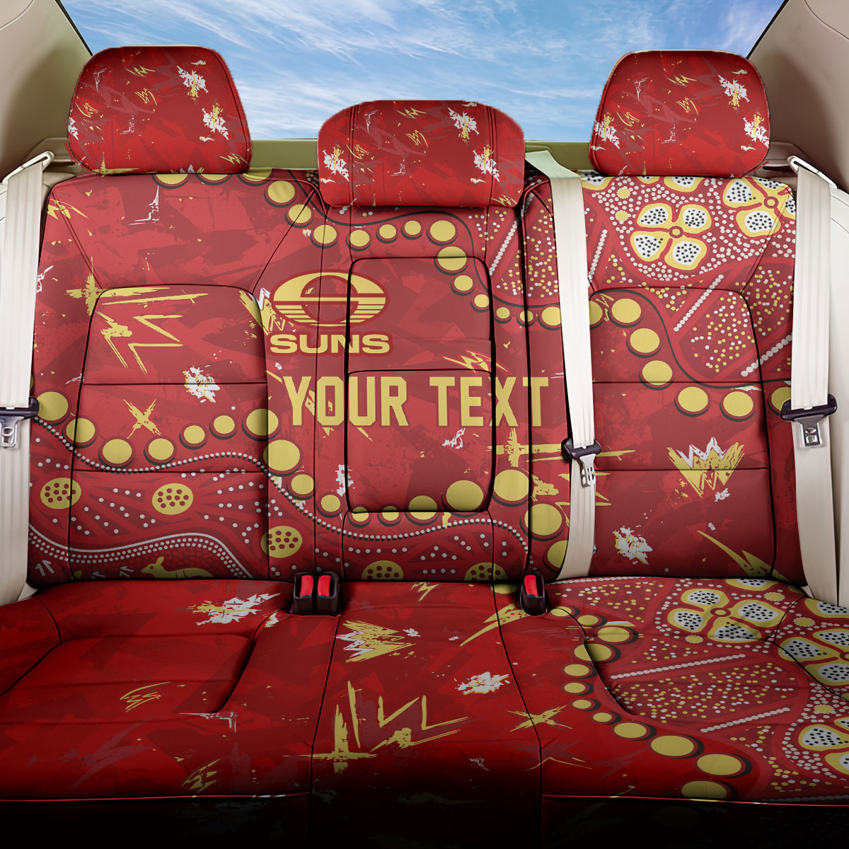 Personalized Gold Coast Suns Back Car Seat Cover Aboriginal Pattern with Graffiti Style