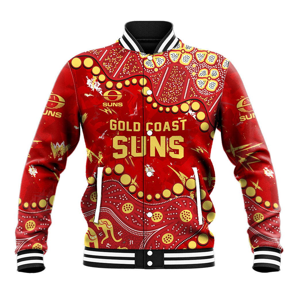Personalized Gold Coast Suns Baseball Jacket Aboriginal Pattern with Graffiti Style