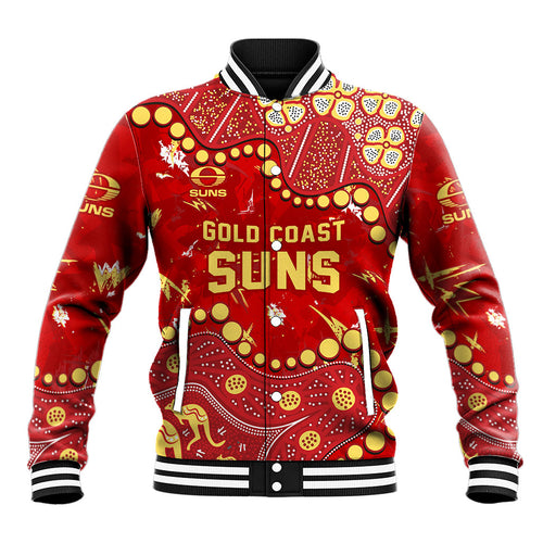 Personalized Gold Coast Suns Baseball Jacket Aboriginal Pattern with Graffiti Style