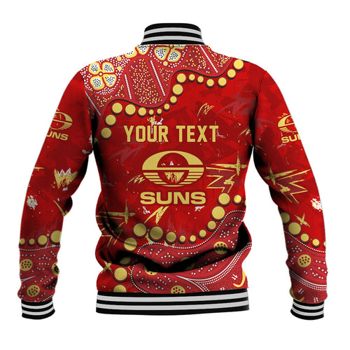 Personalized Gold Coast Suns Baseball Jacket Aboriginal Pattern with Graffiti Style