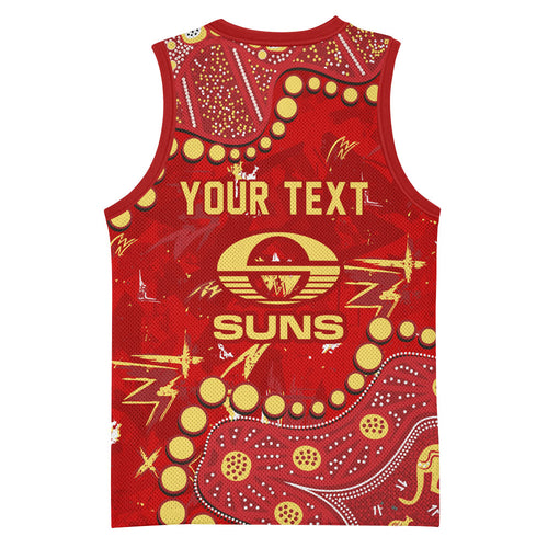 Personalized Gold Coast Suns Basketball Jersey Aboriginal Pattern with Graffiti Style