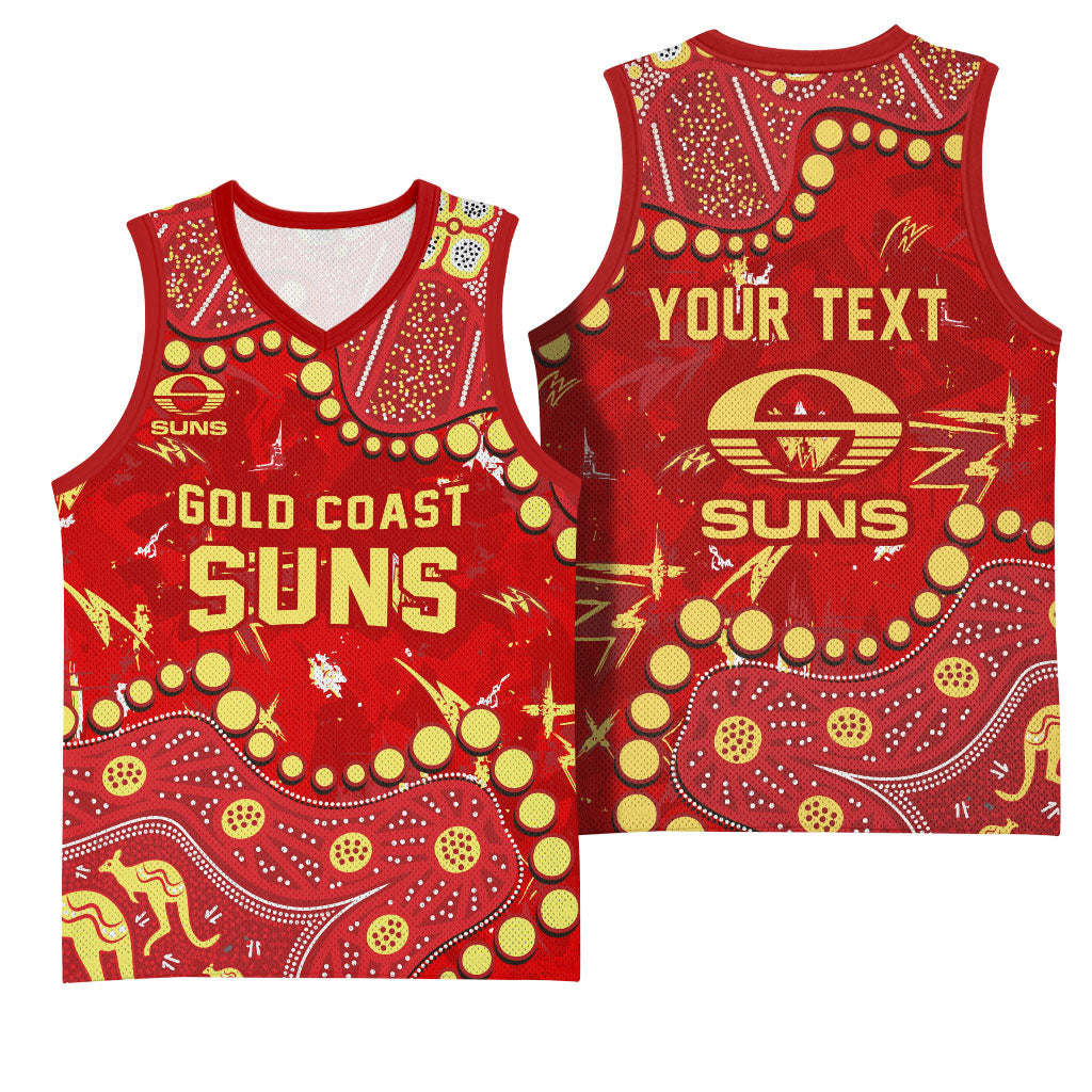 Personalized Gold Coast Suns Basketball Jersey Aboriginal Pattern with Graffiti Style
