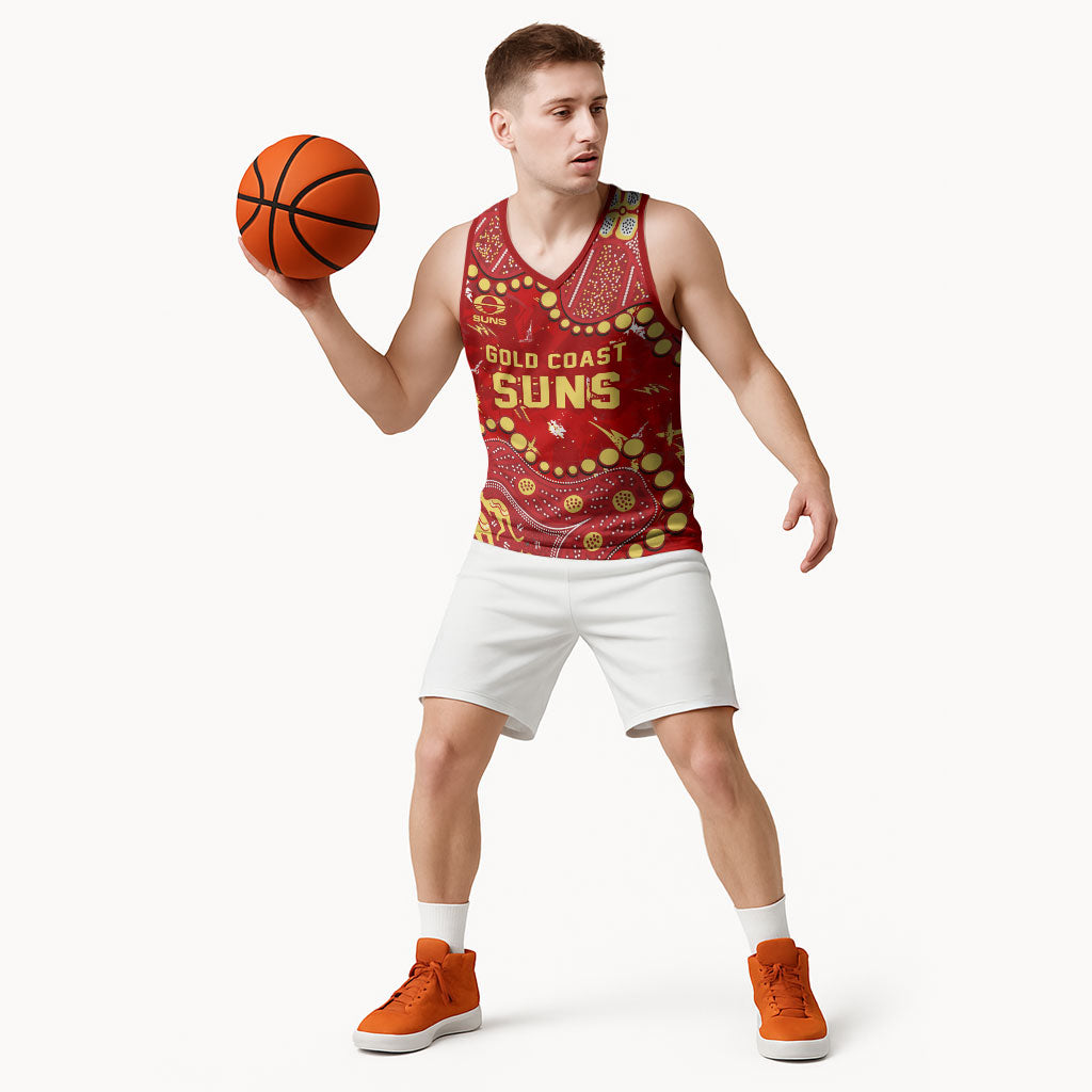 Personalized Gold Coast Suns Basketball Jersey Aboriginal Pattern with Graffiti Style