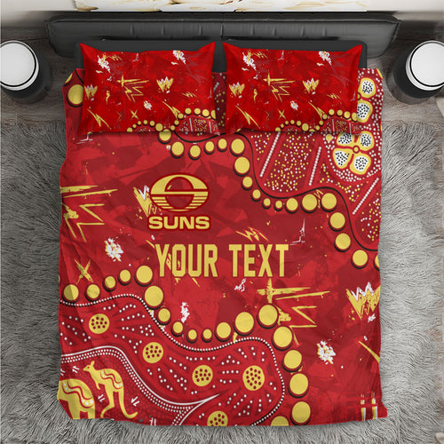 Personalized Gold Coast Suns Bedding Set Aboriginal Pattern with Graffiti Style