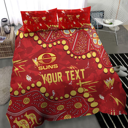 Personalized Gold Coast Suns Bedding Set Aboriginal Pattern with Graffiti Style