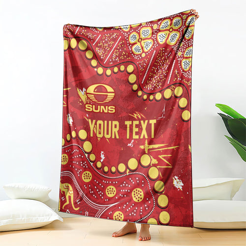 Personalized Gold Coast Suns Blanket Aboriginal Pattern with Graffiti Style