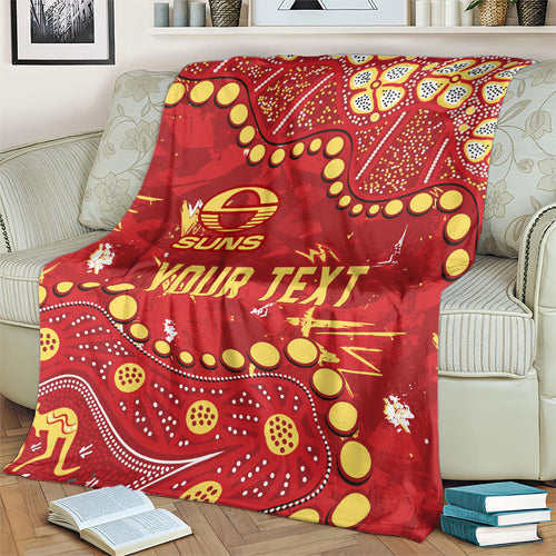 Personalized Gold Coast Suns Blanket Aboriginal Pattern with Graffiti Style