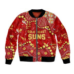 Personalized Gold Coast Suns Bomber Jacket Aboriginal Pattern with Graffiti Style
