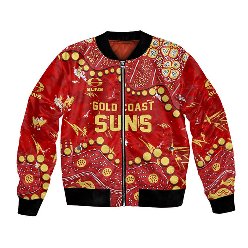 Personalized Gold Coast Suns Bomber Jacket Aboriginal Pattern with Graffiti Style