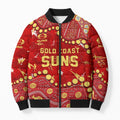 Personalized Gold Coast Suns Bomber Puffer Jacket Aboriginal Pattern with Graffiti Style