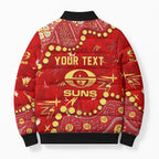 Personalized Gold Coast Suns Bomber Puffer Jacket Aboriginal Pattern with Graffiti Style