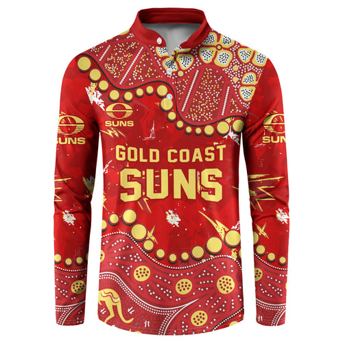 Personalized Gold Coast Suns Button Sweatshirt Aboriginal Pattern with Graffiti Style
