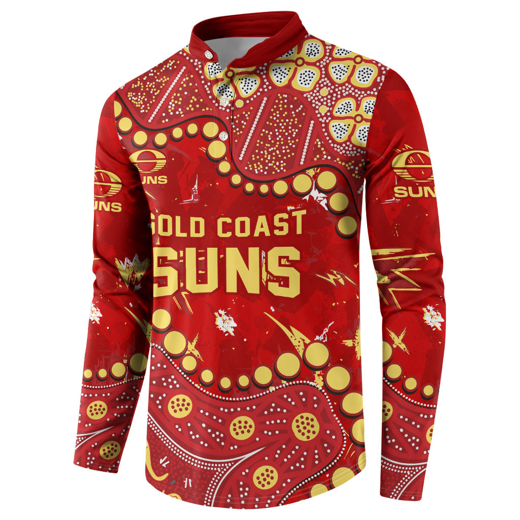 Personalized Gold Coast Suns Button Sweatshirt Aboriginal Pattern with Graffiti Style