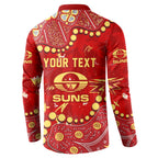 Personalized Gold Coast Suns Button Sweatshirt Aboriginal Pattern with Graffiti Style