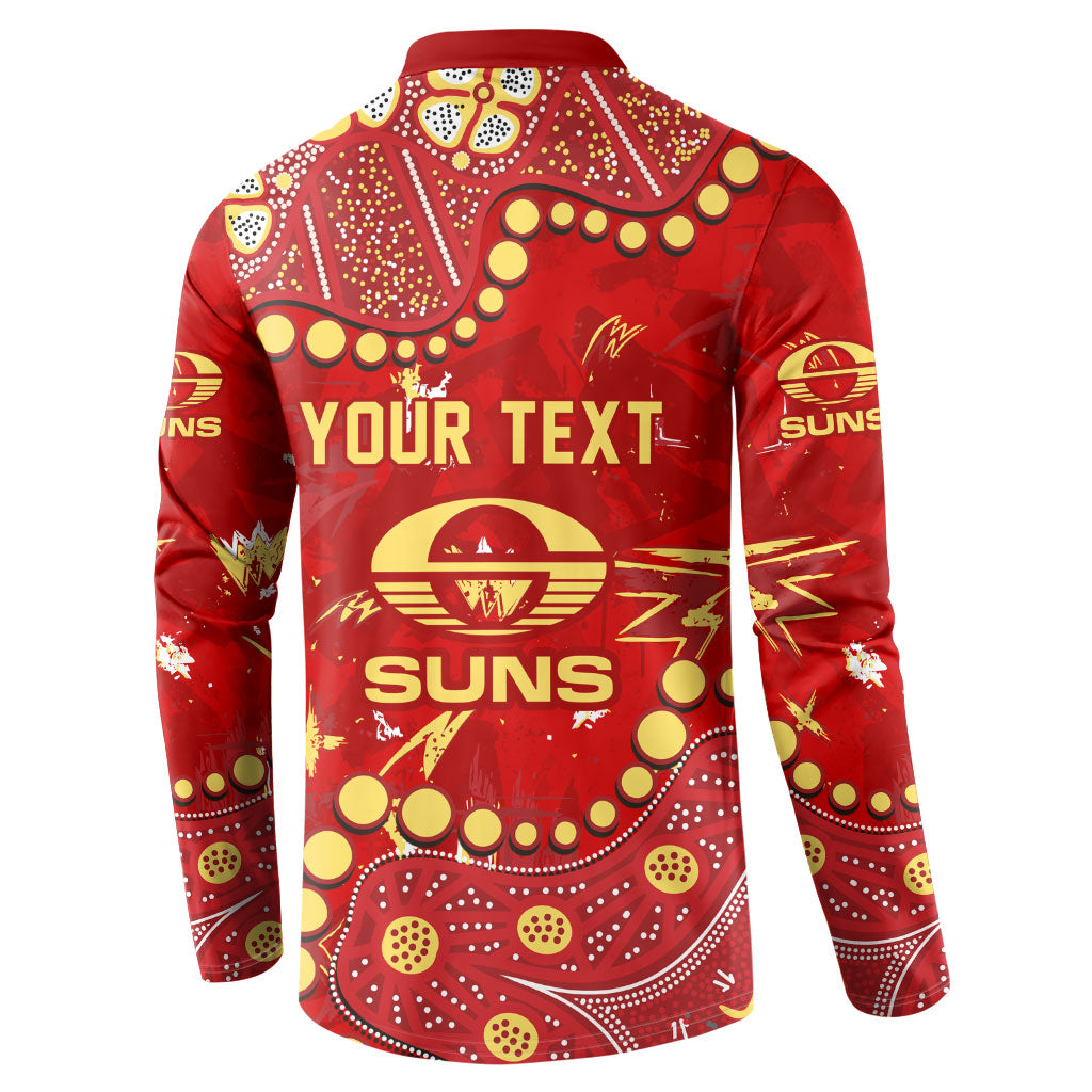 Personalized Gold Coast Suns Button Sweatshirt Aboriginal Pattern with Graffiti Style